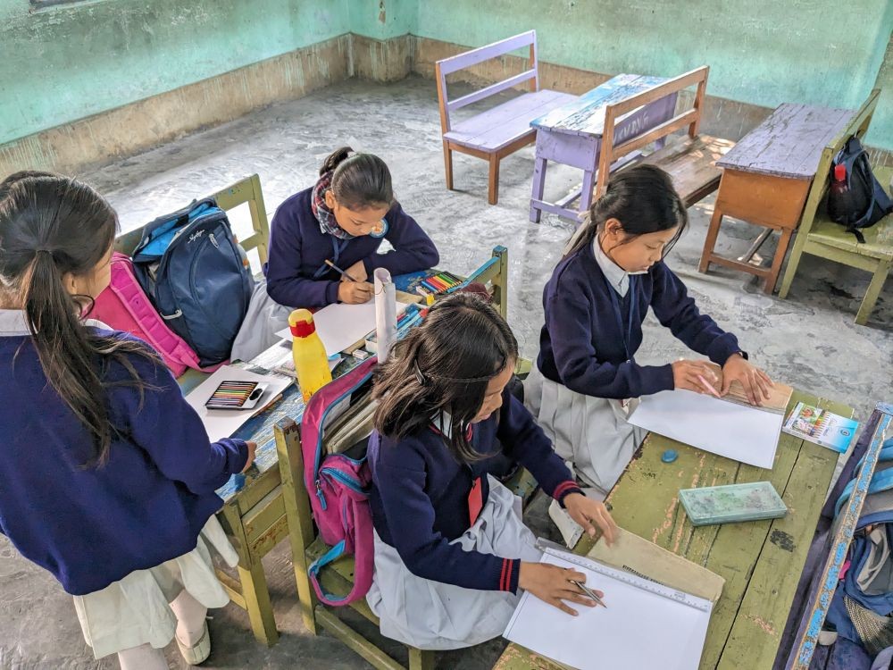 Students participate in drawing competition during the World Wetland Day celebration at Vivekananda Kendra Vidyalaya (VKV), Doyang Hydro Project, Wokha on January 31.